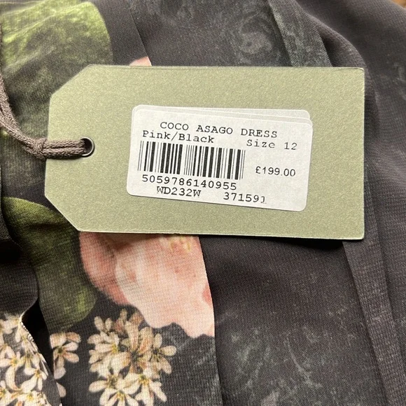 NWT’S All Saints Coco Asiago Maxi Dress Black & Pink Fishtail Grunge Floral 12 - Picture 11 of 15